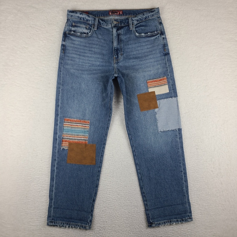 Lucky Legend Jeans Womens 14/32 Boy Mid Rise Relaxed Straight Patch‎ Work Denim